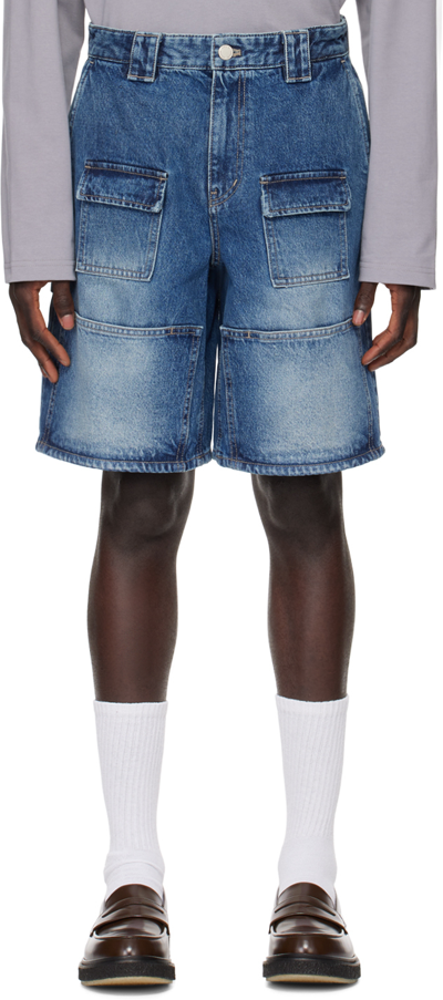 Solid Homme Blue Pocket Denim Shorts In 332l Blue