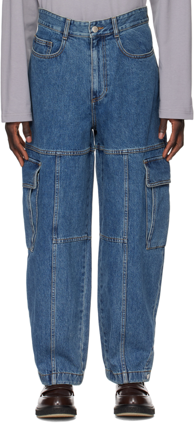 Solid Homme Blue Balloon Denim Cargo Pants In 824l Blue