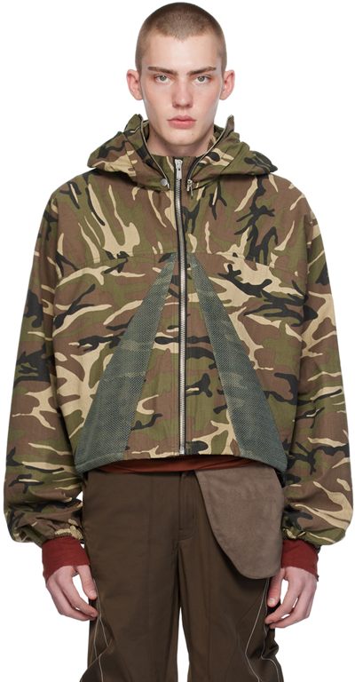 Fffpostalservice Ssense Exclusive Brown Parachute Jacket In Woodland Camo/ Mesh