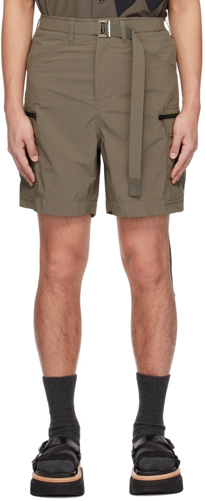 Sacai Taupe Belted Shorts In 550 Taupe