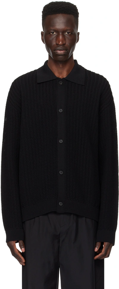 Solid Homme Black Button Cardigan In 609b Black