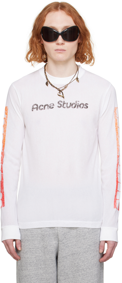 Acne Studios White Printed Long Sleeve T-shirt In 183 Optic White
