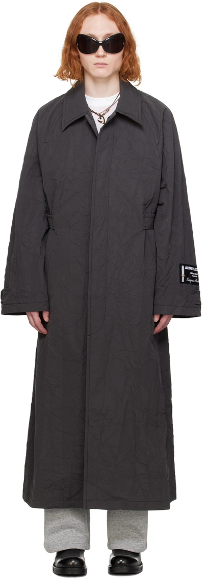 Acne Studios Grey Crinkled Trench Coat In Aa3 Dark Grey