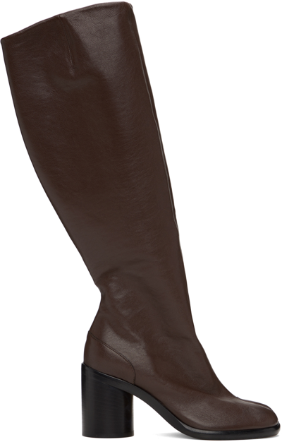 MAISON MARGIELA BROWN TABI KNEE-HIGH TALL BOOTS