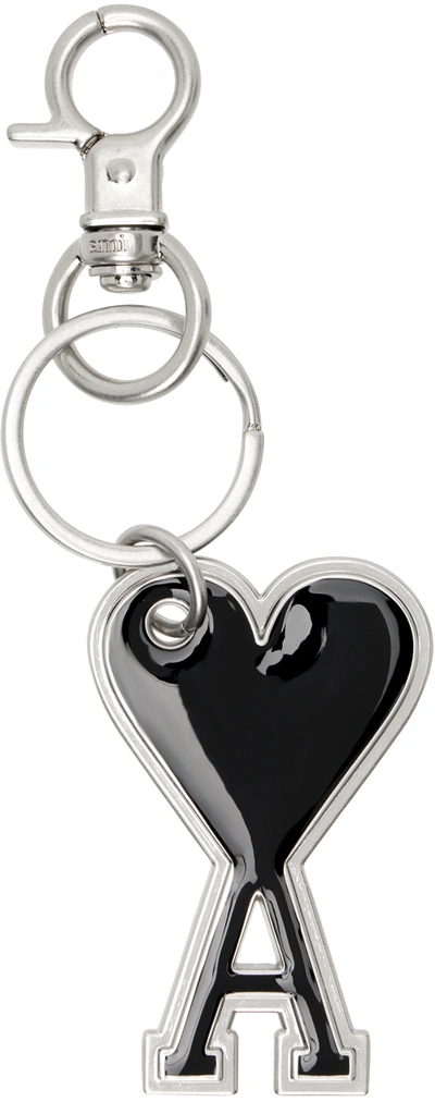 Ami Alexandre Mattiussi Silver & Black Ami De Cœur Keychain In Black/001