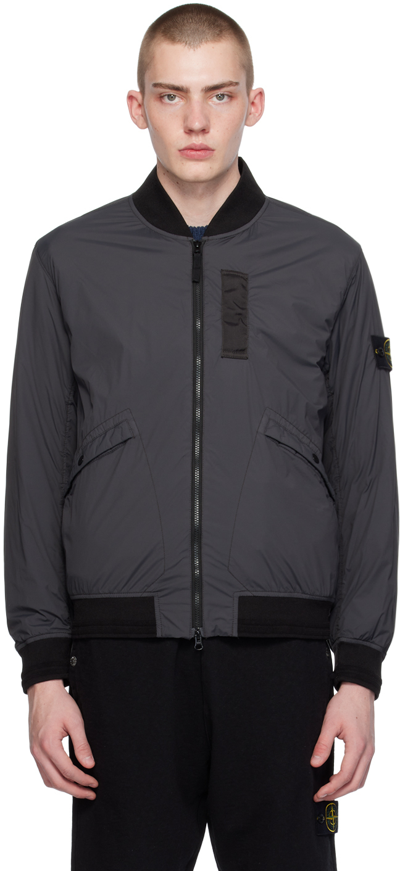 Stone Island Gray Patch Bomber Jacket In V0065 Charcoal