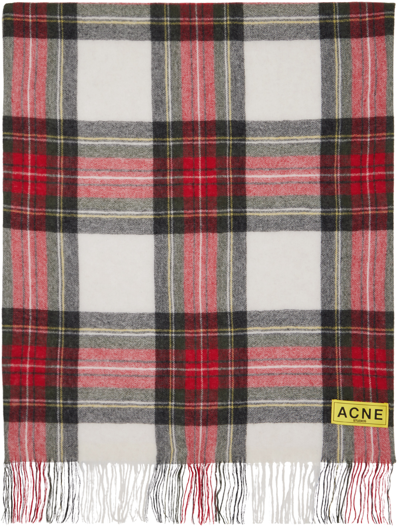 Acne Studios Red & Off-white Check Fringe Scarf In Cm0 Black/red/white