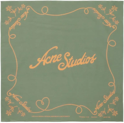 Acne Studios Logo-print Cotton-voile Scarf In Green Honey Yellow