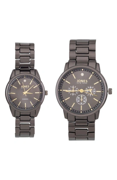 I Touch Jones New York Two-piece Diamond Accent Bracelet Watch His & Hers Set In Black