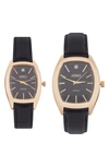 I TOUCH TWO-PIECE DIAMOND ACCENT TONNEAU FAUX LEATHER STRAP WATCH HIS & HERS SET