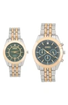 I Touch Two-piece Diamond Accent Bracelet Watch His & Hers Set In Silver/ Gold