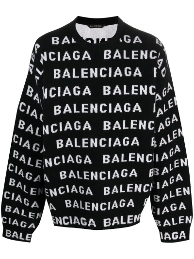 Balenciaga Black Jacquard Sweater In Black/white