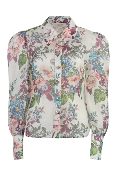 Zimmermann Matchmaker Floral Linen-silk Shirt In Ivory Barkcloth Print