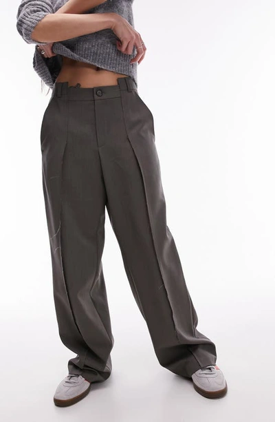 Topshop Raw Seam Detail Deconstructed Tailored Pants In Mid Gray - Part Of A Set