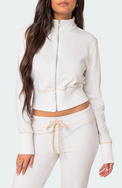 Edikted Women's Alexia Zip Up Sweatshirt In White
