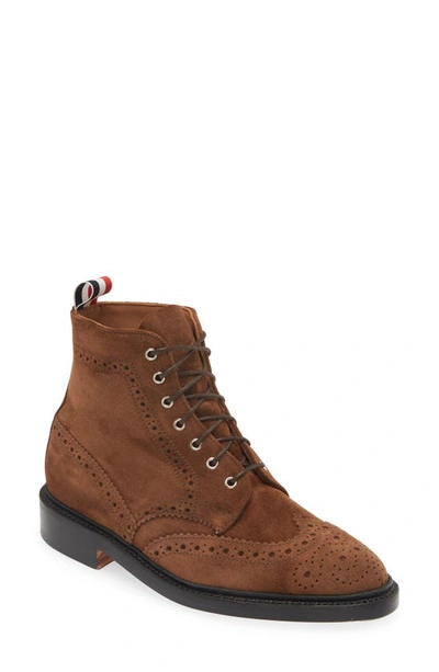 Thom Browne Wingtip Ankle Boots With Brogue Details In Brown