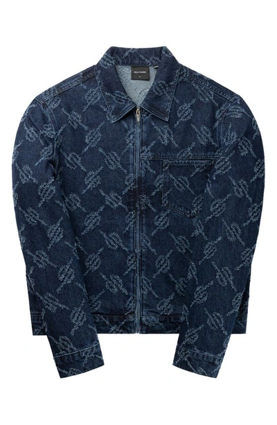 Daily Paper Jacob Distressed Monogram-print Jacket In Blue
