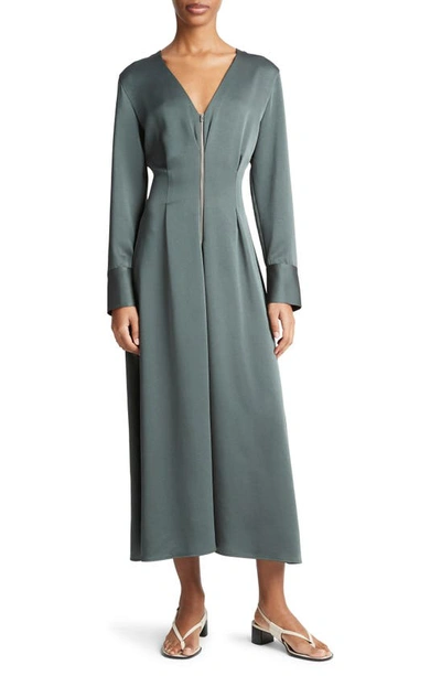 Vince Zip-front Long-sleeve Midi Dress In Night Pine