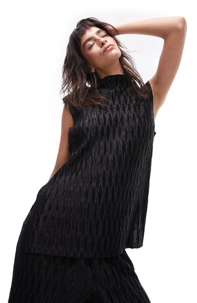 Topshop Premium Plisse Top In Black - Part Of A Set