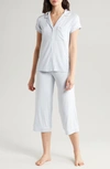 Eberjey Gisele Short Sleeve Crop Pajama Set In Ice Blue/ Ivory