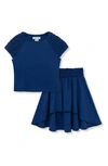 Habitual Girl's Textured High-low Skirt Set In Navy