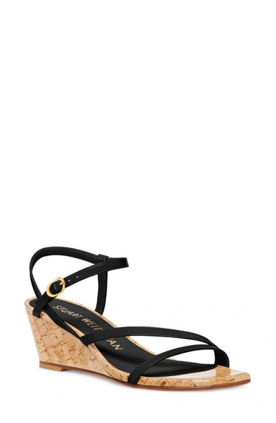 Stuart Weitzman Oasis Patent Ankle-strap Wedge Sandals In Black