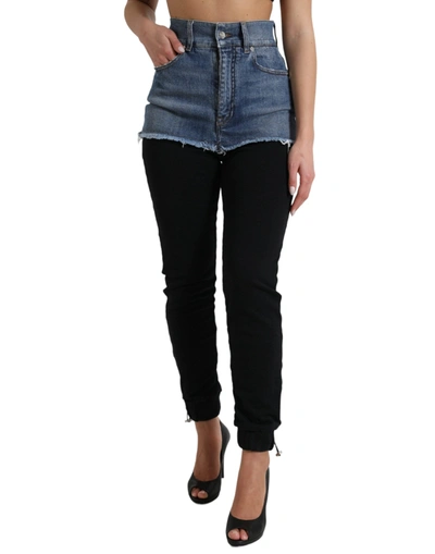 Dolce & Gabbana Black Blue Cotton High Waist Pretty Denim Pants In Black And Blue