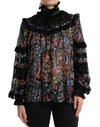 Dolce & Gabbana Black Floral Print Long Sleeves Blouse Top In Black