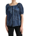Dolce & Gabbana Blue Patchwork Short Sleeves Denim Blouse Top In Blue