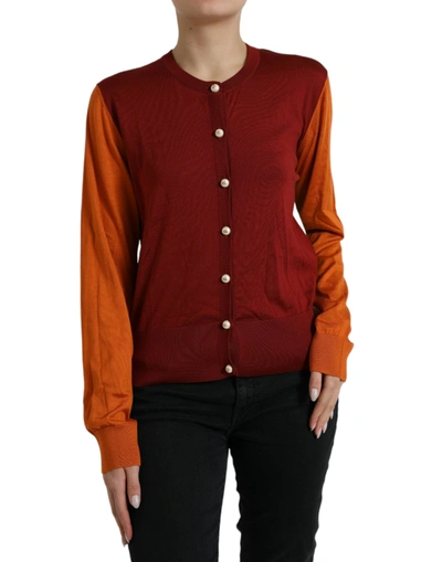 DOLCE & GABBANA DOLCE & GABBANA SILK BUTTON FRONT CARDIGAN IN MAROON WOMEN'S MIX