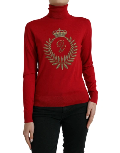 Dolce & Gabbana Red Intarsia Wool Turtleneck Pullover Jumper