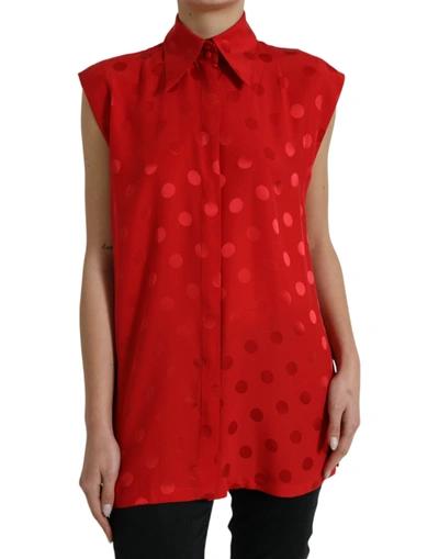 DOLCE & GABBANA DOLCE & GABBANA ELEGANT POLKA DOT SLEEVELESS SILK WOMEN'S BLOUSE