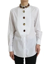 Dolce & Gabbana White Cotton Crystals Embellished Shirt Top In White