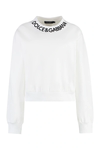 Dolce & Gabbana Cotton Crew-neck Sweatshirt In White