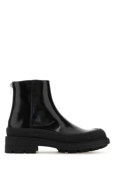Alexander Mcqueen Man Black Leather Stack Boots