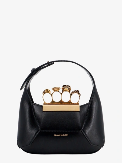 Alexander Mcqueen The Jewelled Hobo Leather Bag In Black