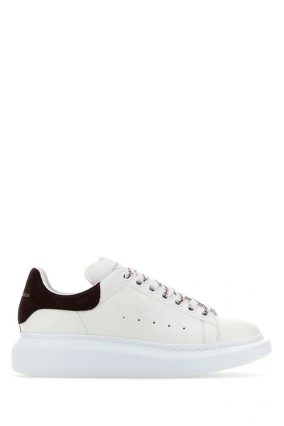 Alexander Mcqueen Woman White Leather Sneakers With Brown Suede Heel