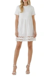 English Factory Mixed Media Scallop Lace Mini Dress In White