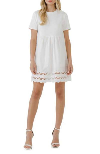 English Factory Mixed Media Scallop Lace Mini Dress In White