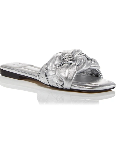 Marc Fisher Ltd Miyuki Womens Leather Square Toe Slide Sandals In Silver