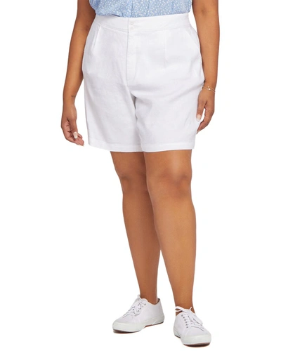 Nydj Plus Modern Linen-blend Bermuda Optic White Short