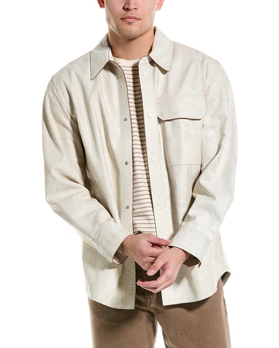 Helmut Lang Relaxed Fit Long Sleeve Leather Shirt In White