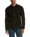 John Varvatos Glenn Lace Band Collar Wool Blend Button-up Shirt In Black