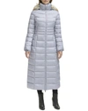 Kenneth Cole Faux Fur Hood Zip Front Puffer Jacket In Silver