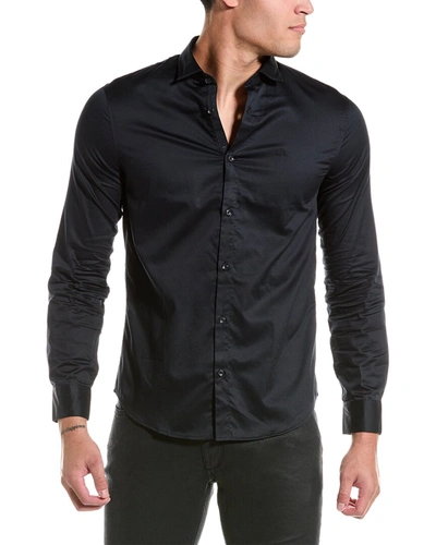 Armani Exchange Cotton Stretch Long Sleeve Shirt In Black