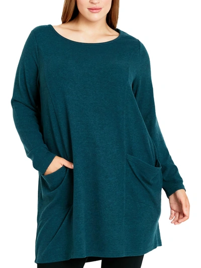Evans Plus Womens Marled Pockets Tunic Top In Green