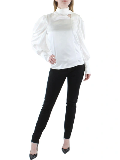 Beulah Womens Drapey Puff Sleeve Blouse In White