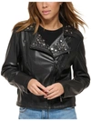 KARL LAGERFELD WOMENS FAUX LEATHER EMBELLISHED MOTORCYCLE JACKET
