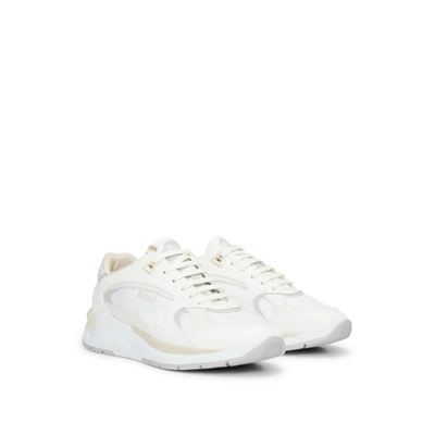 Hugo Boss Mixed-material Trainers With Logos In White