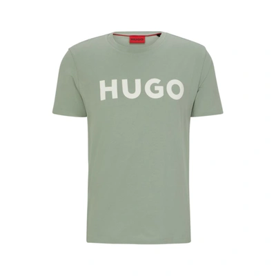 Hugo Boss Cotton-jersey Regular-fit T-shirt With Contrast Logo In Light Green